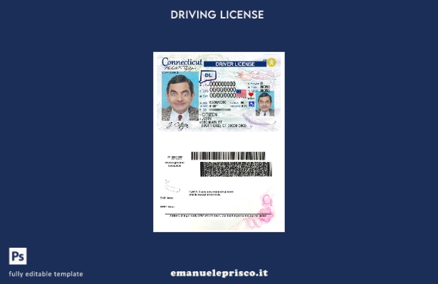 verified style modello di patente di guida USA Connecticut in stile verificato template